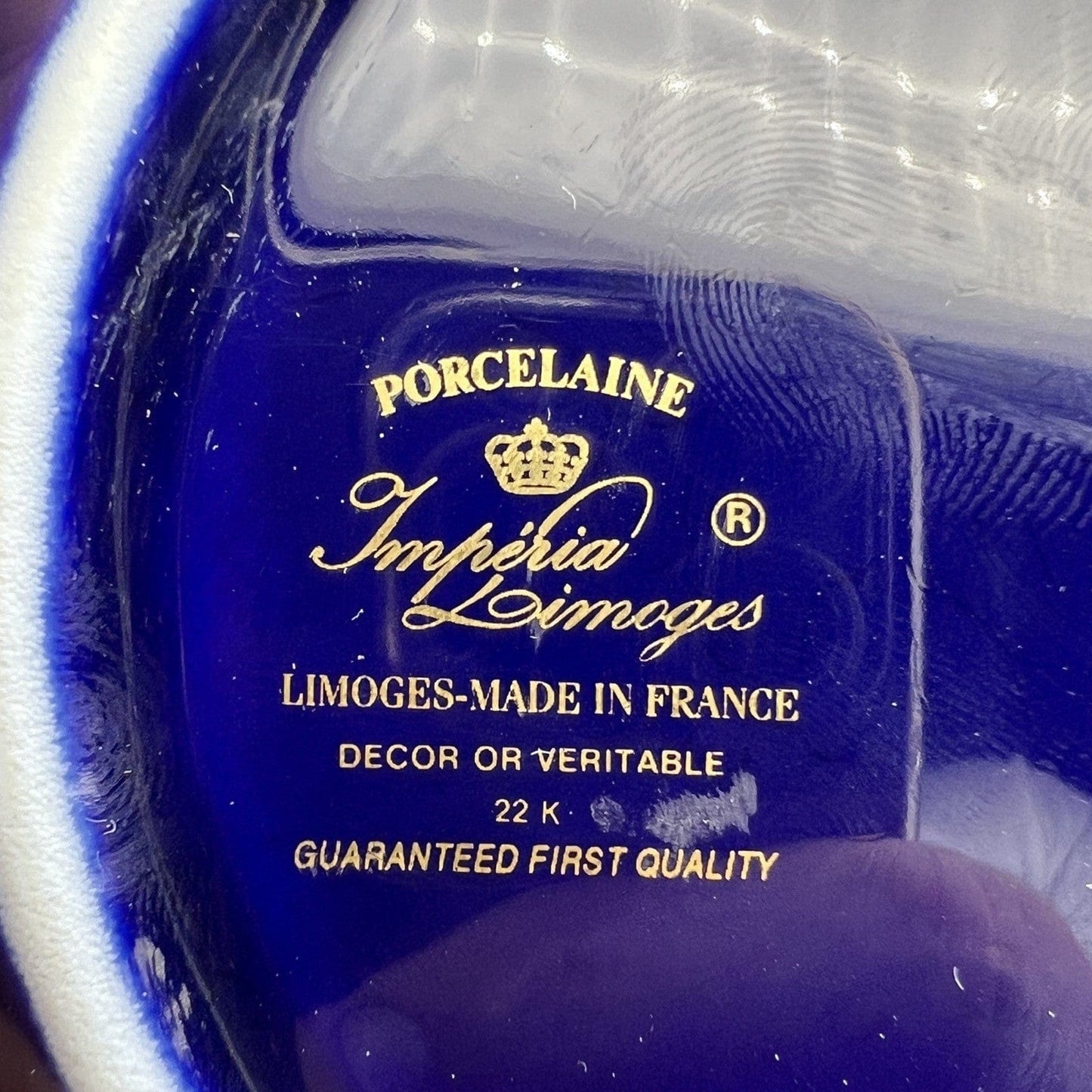 Antico Piatto piattino in porcellana Limoges blu e oro Stile Fragonard Vintage Categoria  Piatti e Piattini