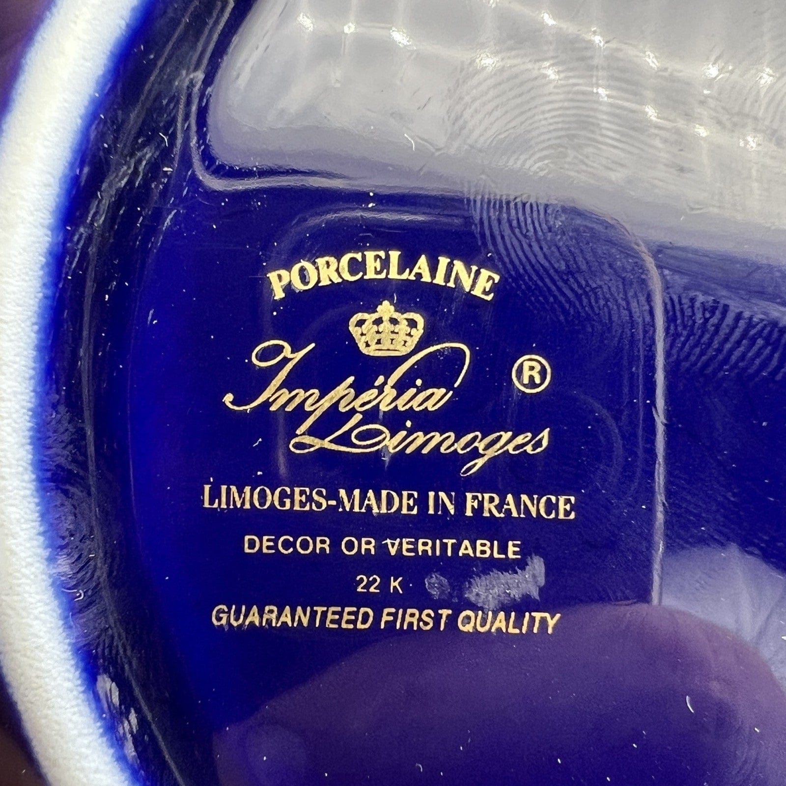 Antico Piatto piattino in porcellana Limoges blu e oro Stile Fragonard Vintage Categoria  Piatti e Piattini