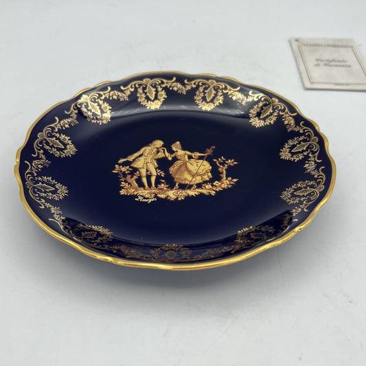 Antico Piatto piattino in porcellana Limoges blu e oro Stile Fragonard Vintage Categoria  Piatti e Piattini