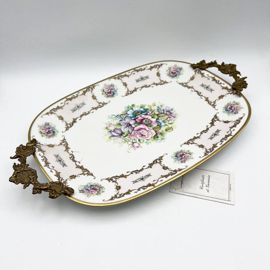 Antico piatto vassoio in porcellana e bronzo Limoges centrotavola vintage fiori Categoria  Piatti Vassoio