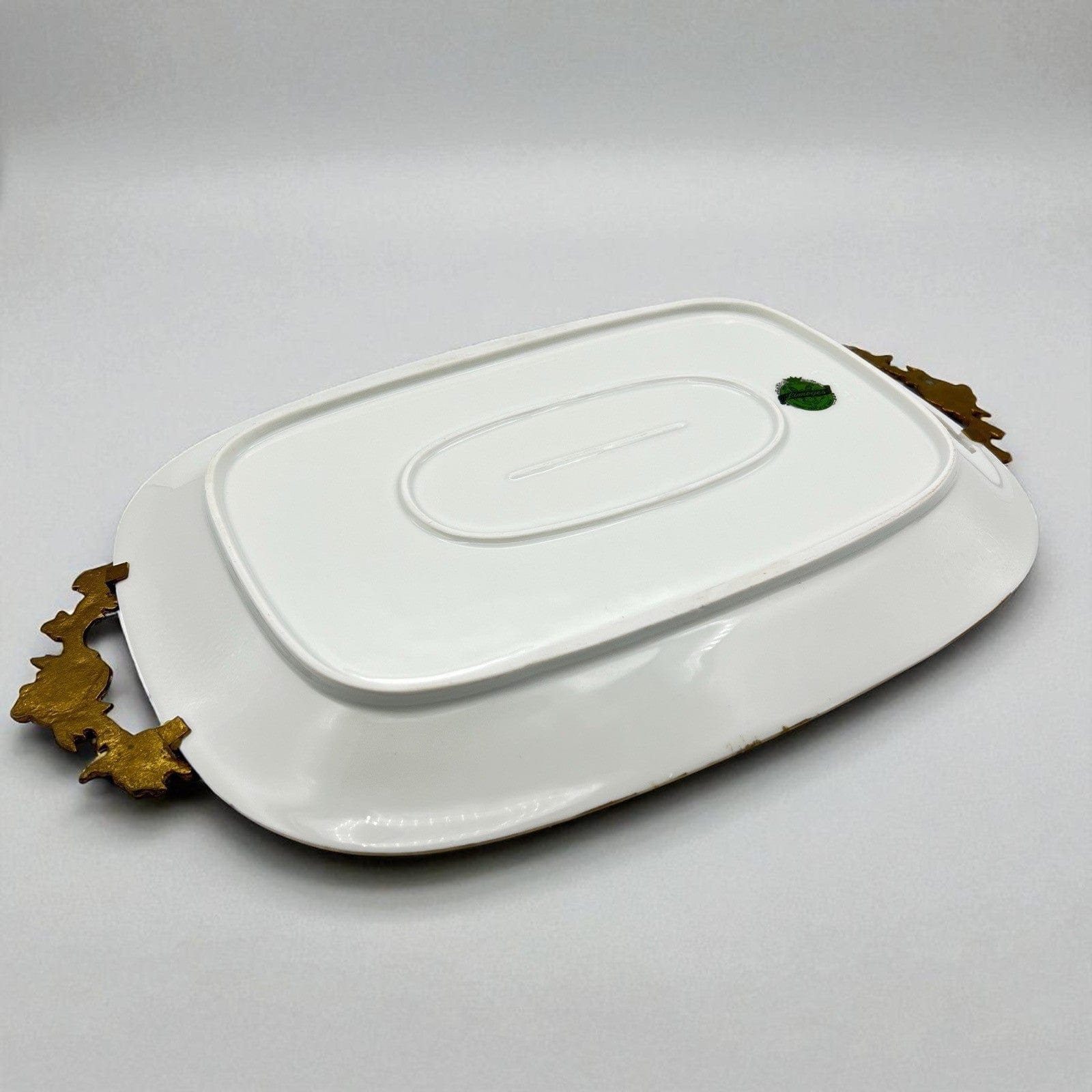 Antico piatto vassoio in porcellana e bronzo Limoges centrotavola vintage fiori Categoria  Piatti Vassoio