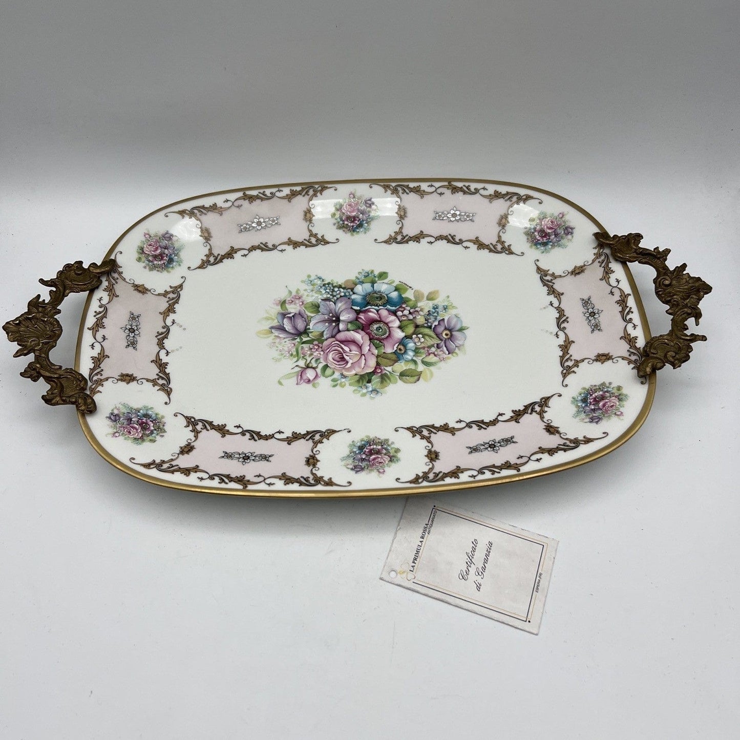Antico piatto vassoio in porcellana e bronzo Limoges centrotavola vintage fiori Categoria  Piatti Vassoio