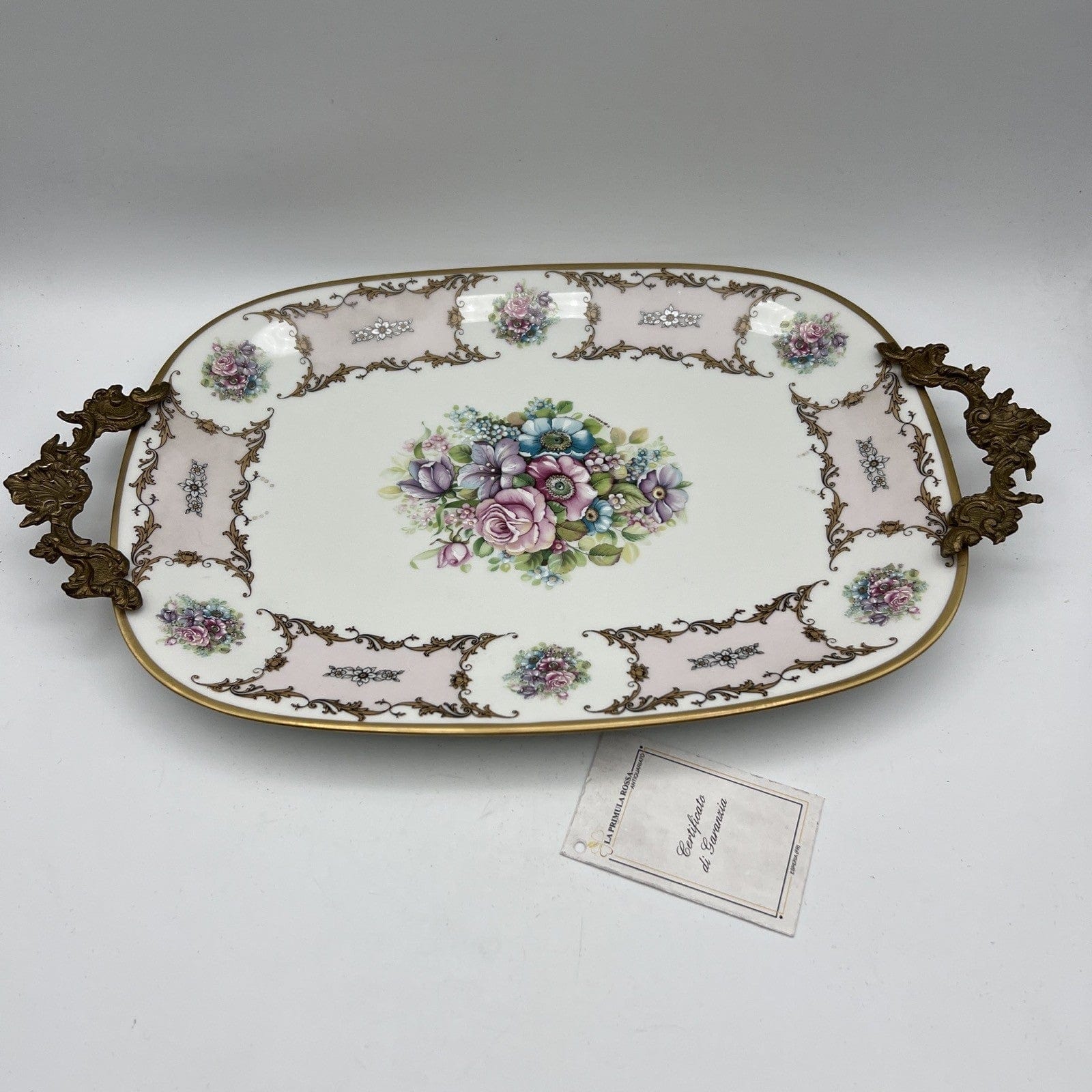 Antico piatto vassoio in porcellana e bronzo Limoges centrotavola vintage fiori Categoria  Piatti Vassoio