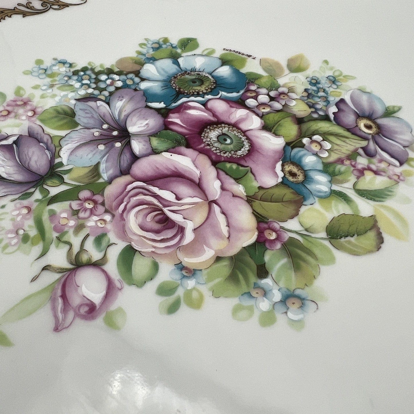 Antico piatto vassoio in porcellana e bronzo Limoges centrotavola vintage fiori Categoria  Piatti Vassoio