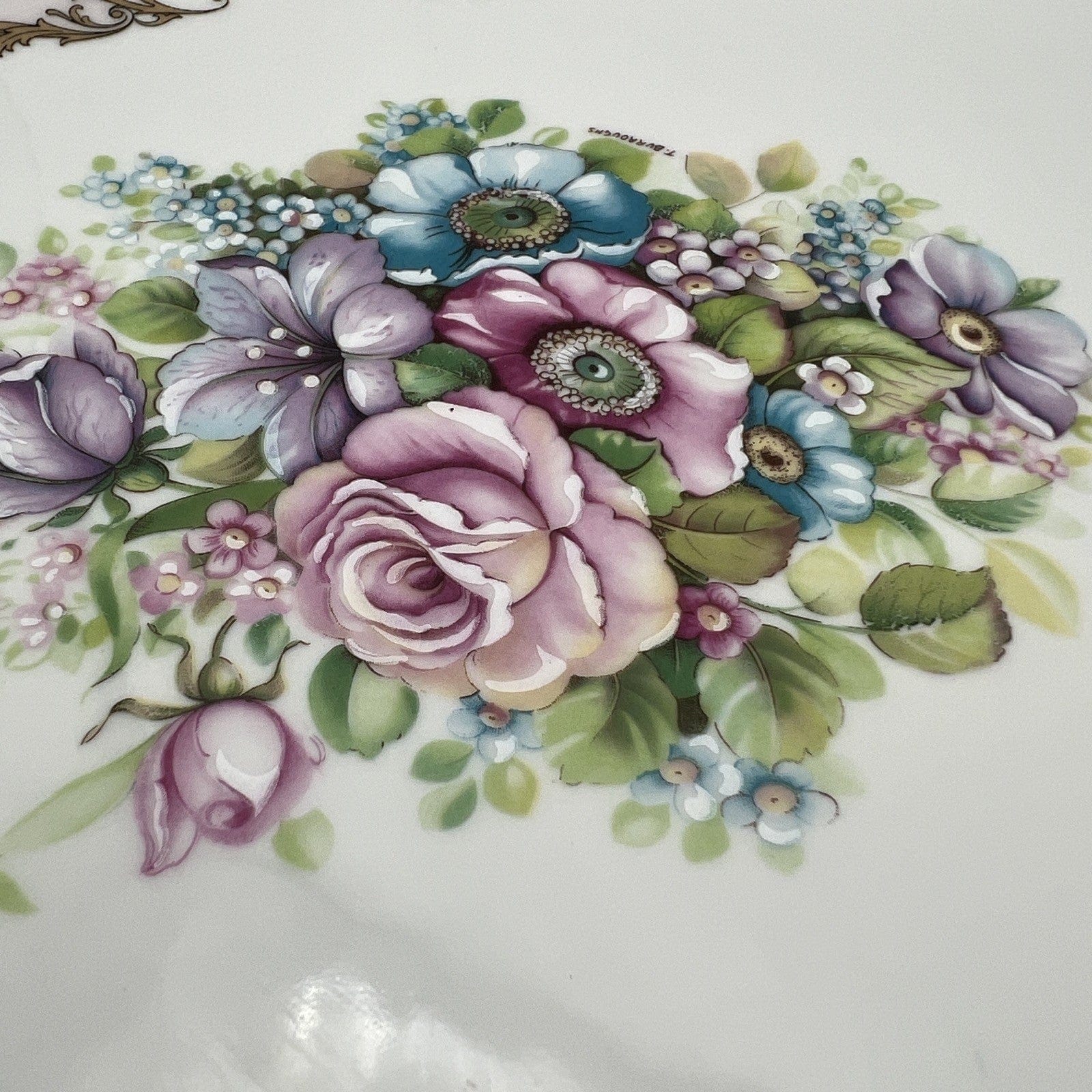Antico piatto vassoio in porcellana e bronzo Limoges centrotavola vintage fiori Categoria  Piatti Vassoio
