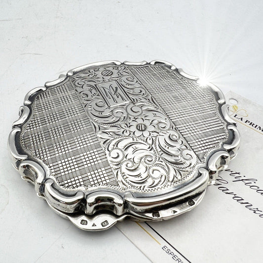 Antico Portacipria in Argento 900 inciso Vintage Cofanetto Porta Cipria Inglese Categoria  Portacipria