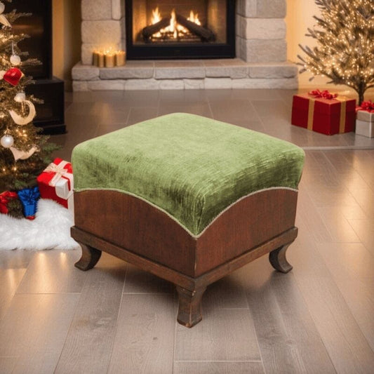 Antico Pouf in velluto verde stile retro poggiapiedi anni 40 pouff Sgabello Categoria  Sgabelli - Pouf - Poggiapiedi