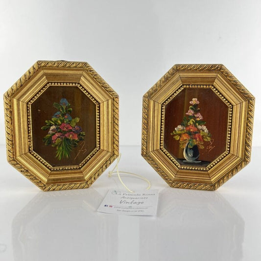 Antico quadretto coppia di quadri oro vintage miniature dipinto su rame firmato Categoria  Quadri