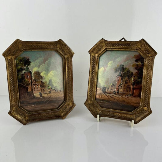 Antico Quadretto DIpinto a Olio su rame coppia quadri vintage miniature Pesaggio Categoria  Quadri
