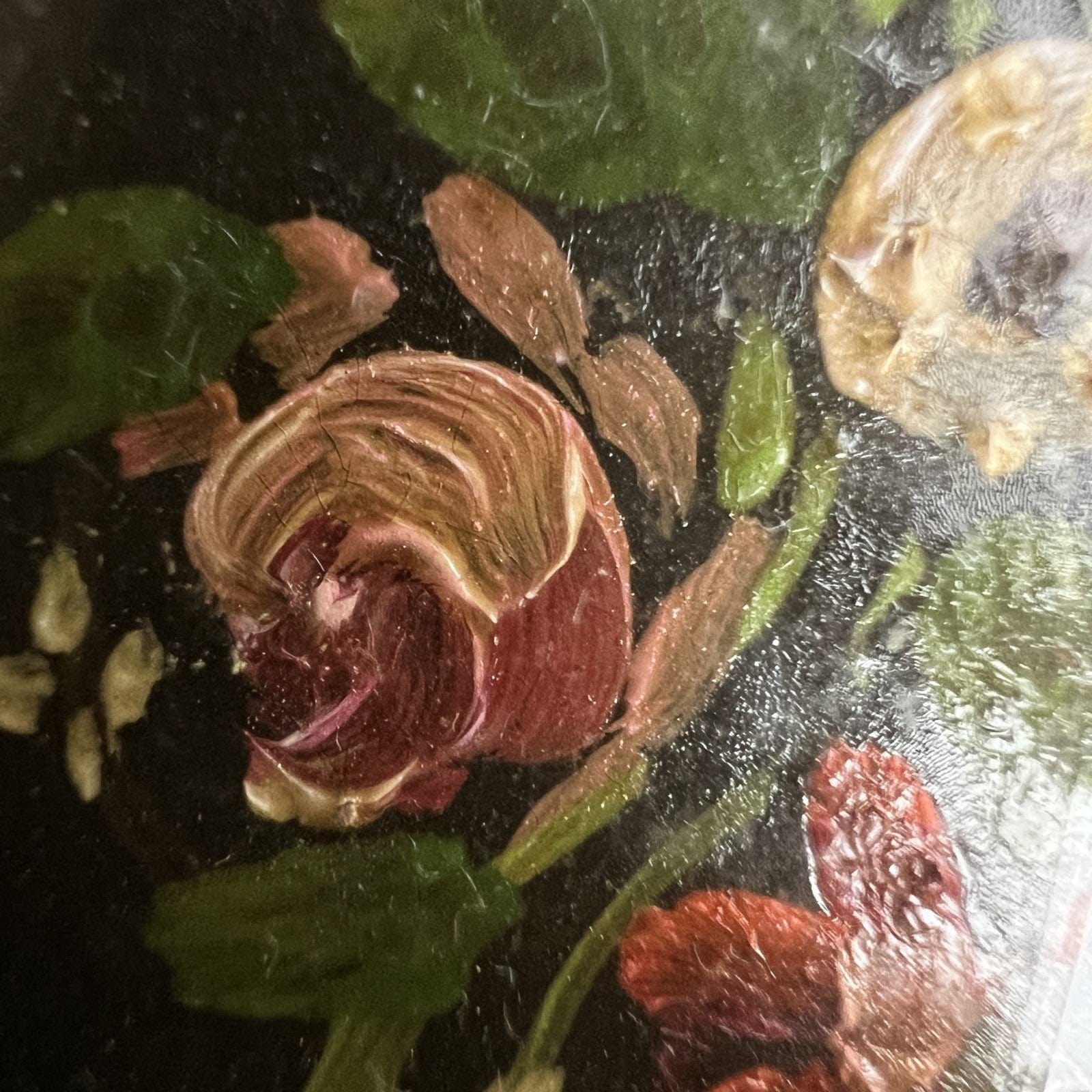 Antico quadretto dipinto a olio su rame stile barocco cornice miniatura fiori Categoria  Quadri