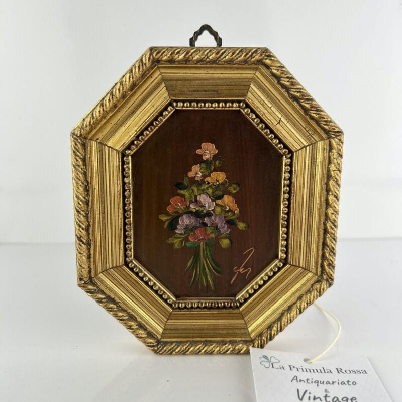 Antico quadretto Dipinto natura morta su rame quadro vintage miniatura firmata Categoria  Quadri