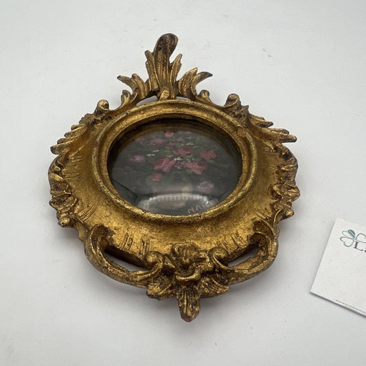Antico quadretto stile barocco cornice legno e oro vintage in miniatura fiori Categoria  Quadri
