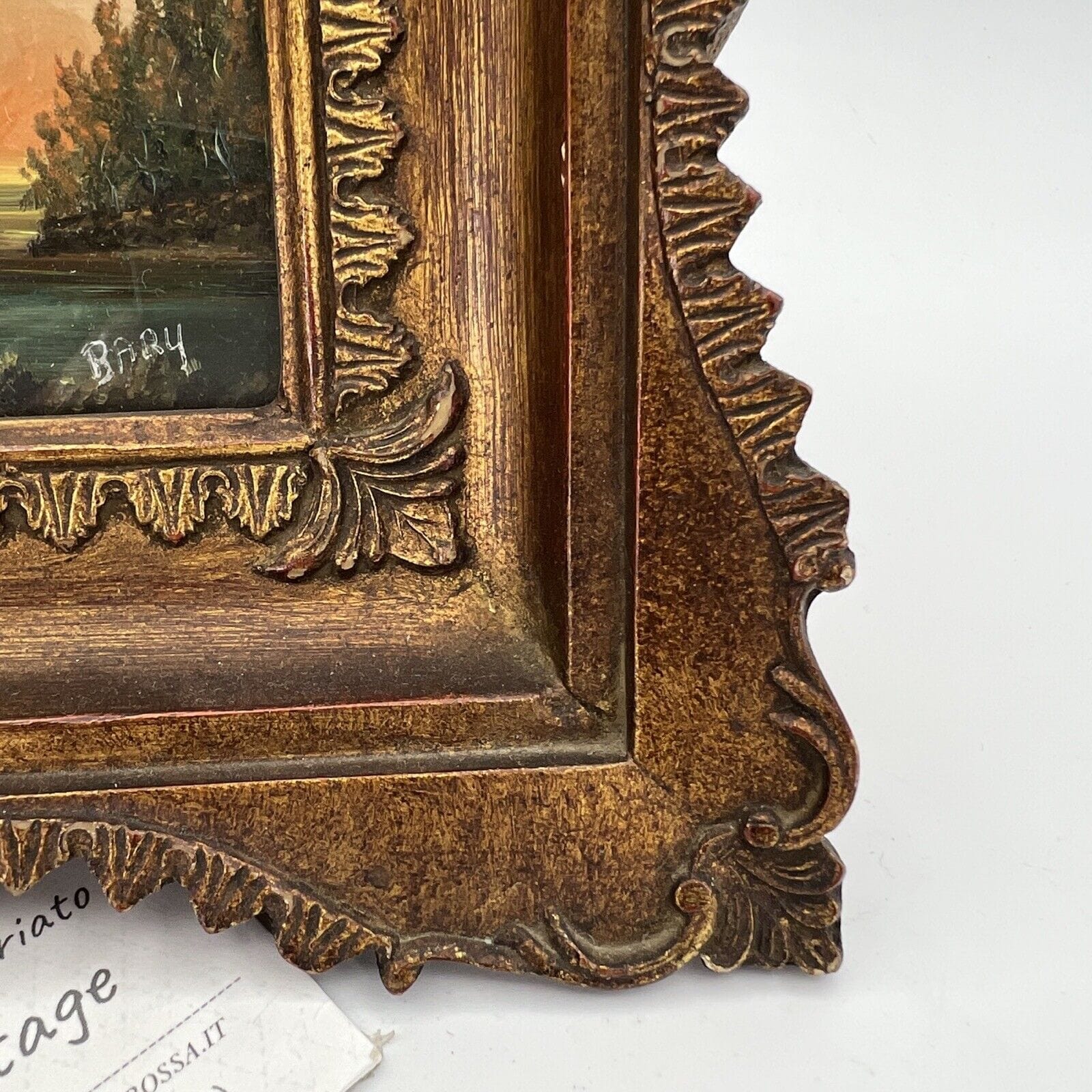 Antico Quadretto stile Barocco cornice oro dipinto vintage in Miniatura Bucolica Categoria  Quadri