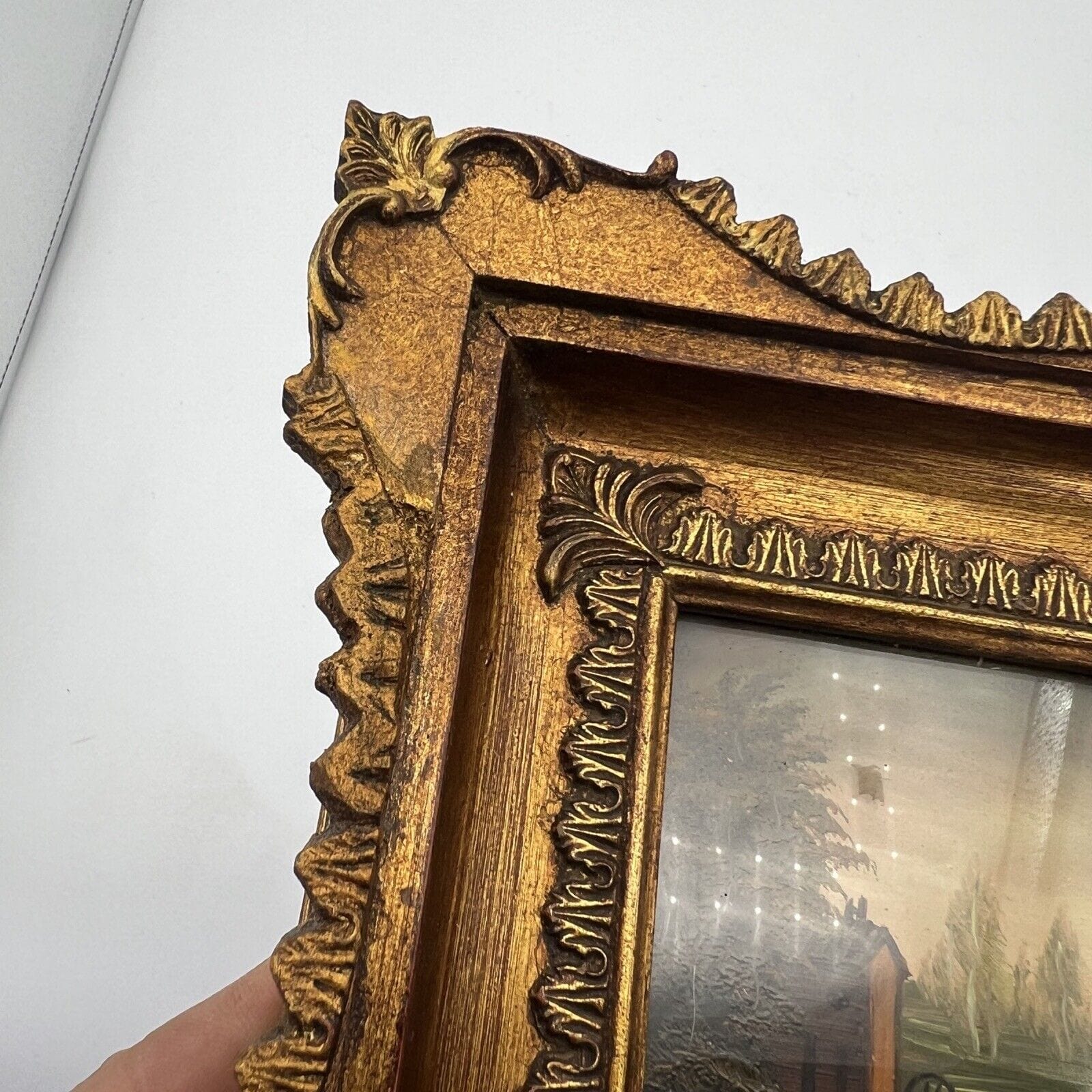 Antico Quadretto stile Barocco cornice oro dipinto vintage in Miniatura Bucolica Categoria  Quadri