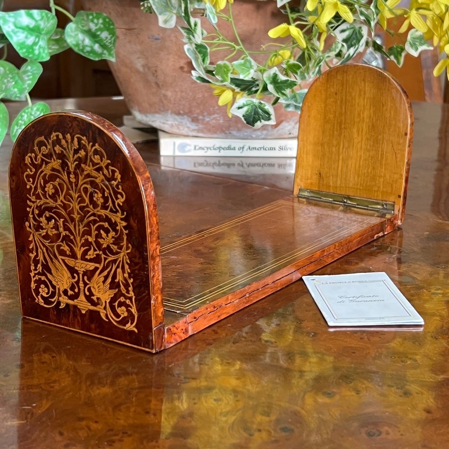Antico Reggilbri Sorrentino fermalibri estensibile regolabile legno intarsiato Categoria  Accessori scrivania e ufficio