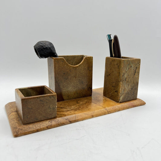Antico Set da Scrivania Organizer in marmo Portapenne Porta biglietti Anni '70 Categoria  Accessori scrivania e ufficio
