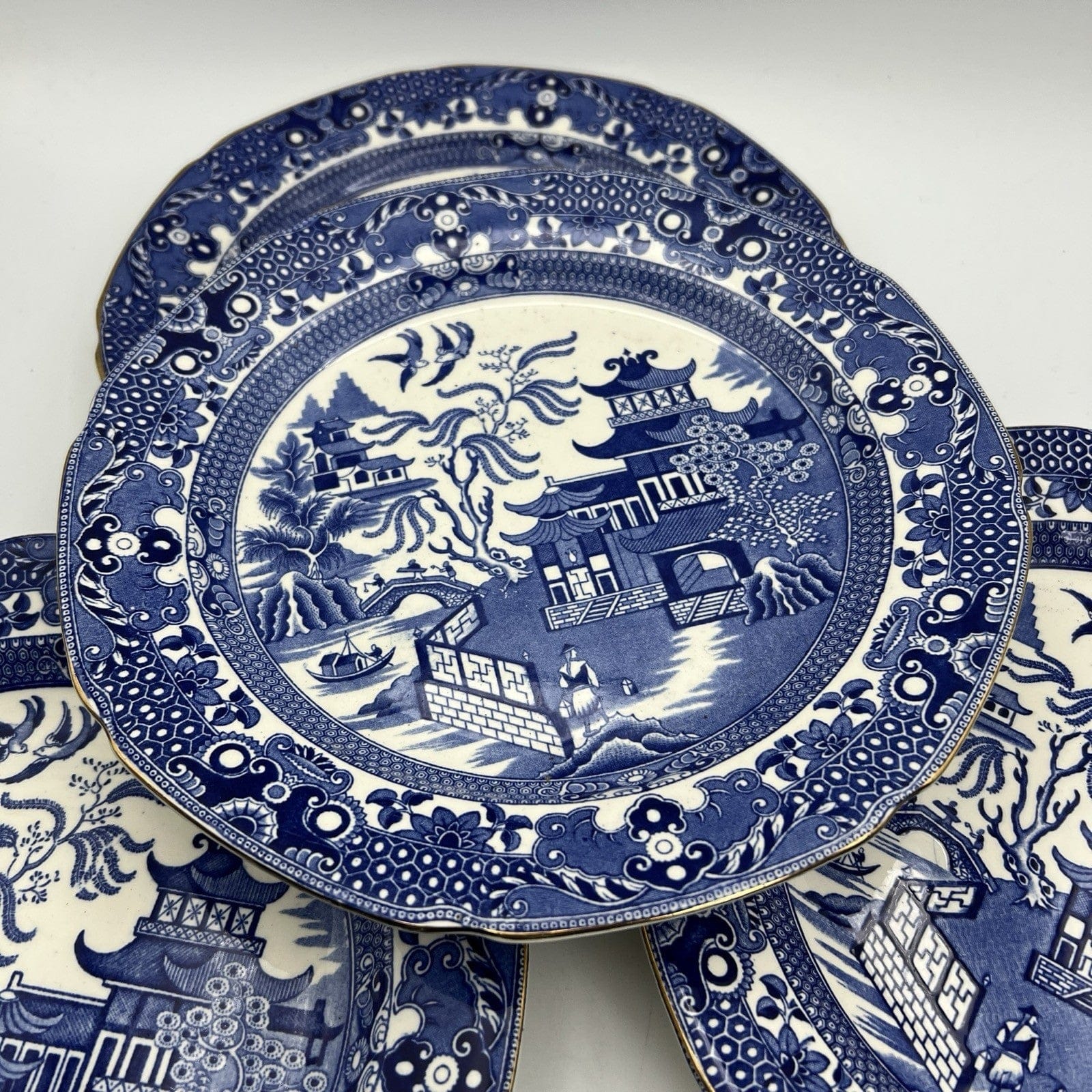 Antico Set di Piatti piani da portata in ceramica inglese bianco blu Old Willow Categoria  Piatti e Piattini