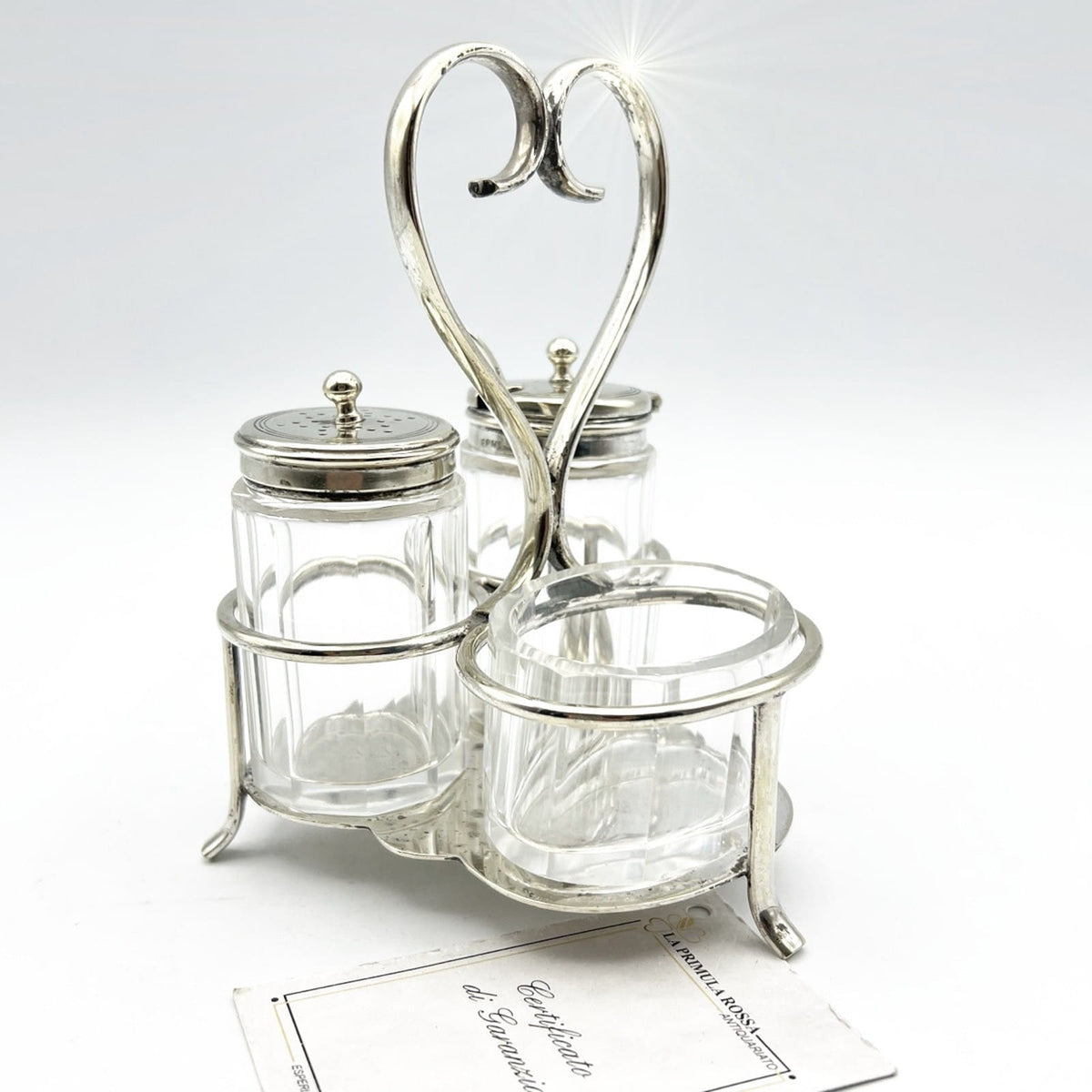 Antico Silver Condiment Set condimento in Argento Sheffield plated olio e aceto Categoria  Sheffield & Argento