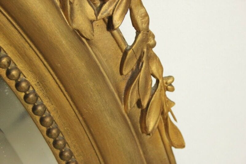 Antico Specchio grande Specchiera Epoca 800 ovale cornice in legno oro cimasa Categoria  Complementi d'arredo