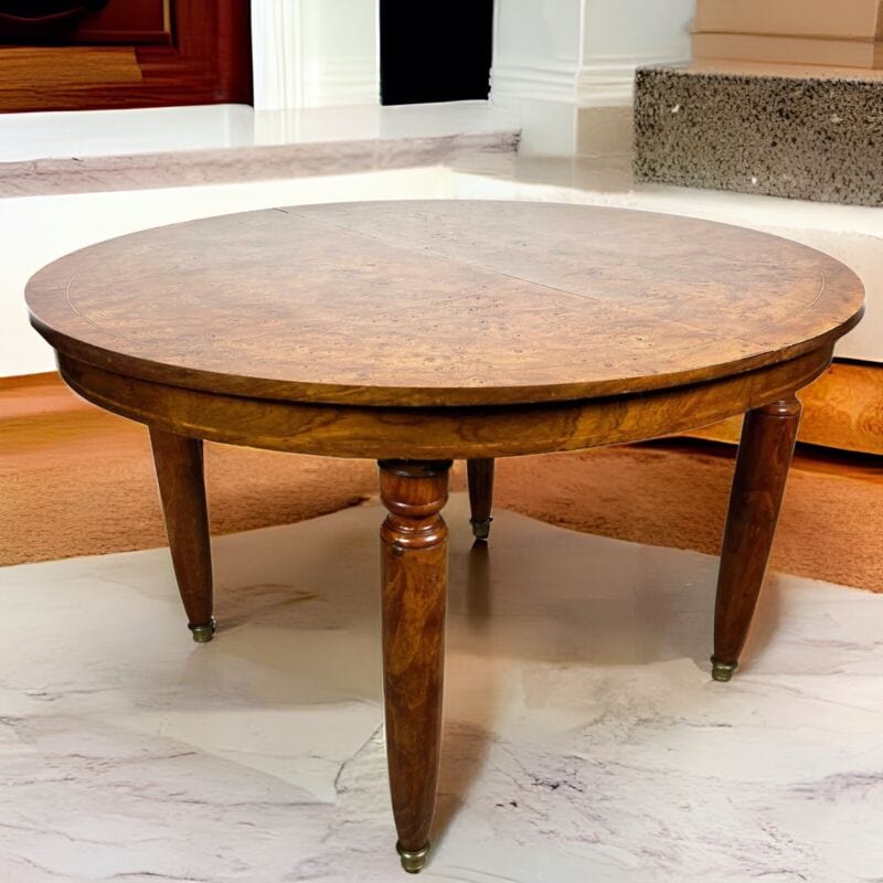 Antico tavolo allungabile da pranzo francese rotondo in legno radica di noce Categoria  Arredamento