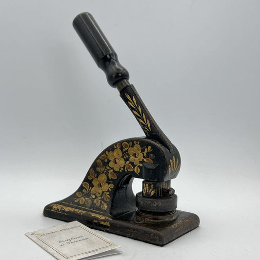 Antico timbro a secco inglese in ferro ghisa vecchia pressa da tavolo d'epoca XX Categoria  Vari