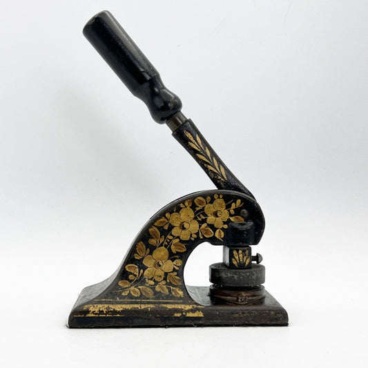 Antico timbro a secco inglese in ferro ghisa vecchia pressa da tavolo d'epoca XX Categoria  Vari