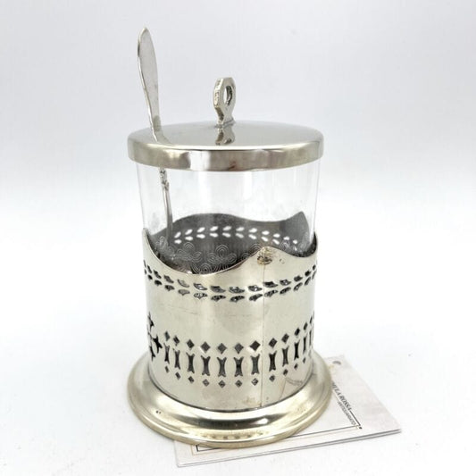 Antico vasetto porta marmellata in argento sheffield in silver plate e vetro Categoria  Sheffield & Argento