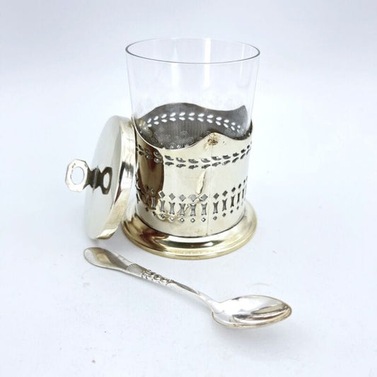 Antico vasetto porta marmellata in argento sheffield in silver plate e vetro Categoria  Sheffield & Argento