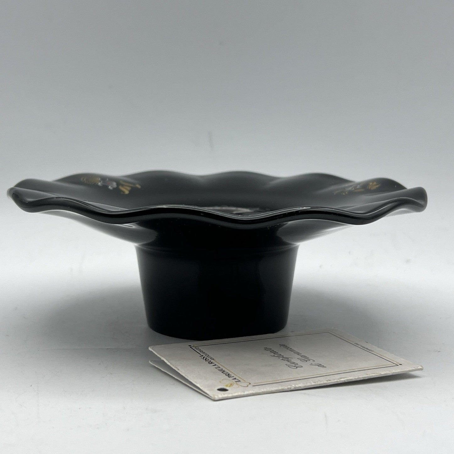 Antico vasetto vaso ciotola portafiori Alzatina Portcandela in vetro nero Categoria  Vasi e Portafiori