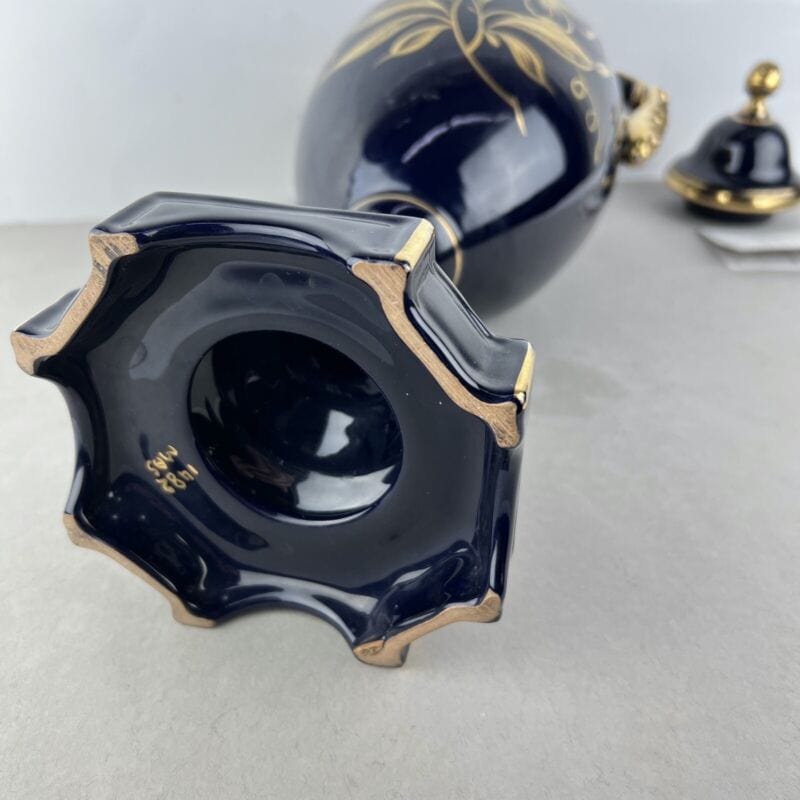 Bloomingville Vaso In Ceramica Blu E Oro - Design Danese, Diametro 10 Cm, Altezza 10 Cm