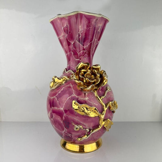 Antico Vaso in ceramica vintage boredaux e Rosa oro porta fiori anni 50 Firenze Categoria  Ceramiche e Porcellane