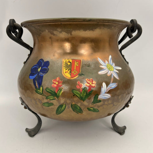 Antico Vaso in Rame Vecchia Pentola Dipinta con Manico Souvenir di Ginevra  1kg Categoria  altro