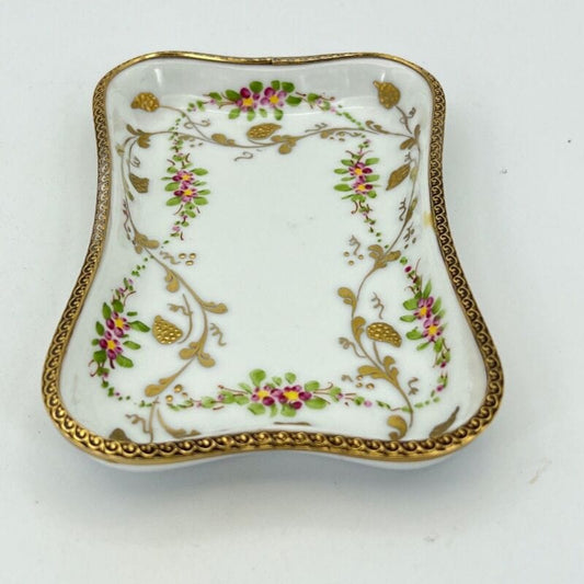 Antico vassoietto in porcellana Limoge piattino vintage con fiori metallo oro Categoria  Centrotavola e Ciotole