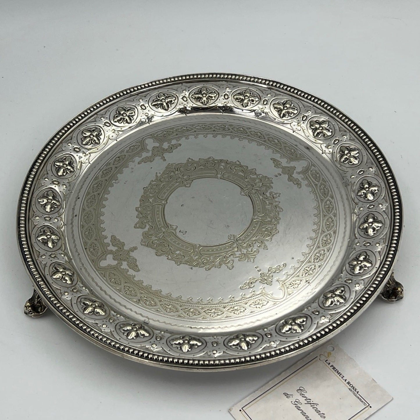Antico Vassoio in argento sheffield silver plated rotondo inciso d' epoca 800' X Categoria  Sheffield & Argento