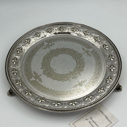 Antico Vassoio in argento sheffield silver plated rotondo inciso d' epoca 800' X Categoria  Sheffield & Argento