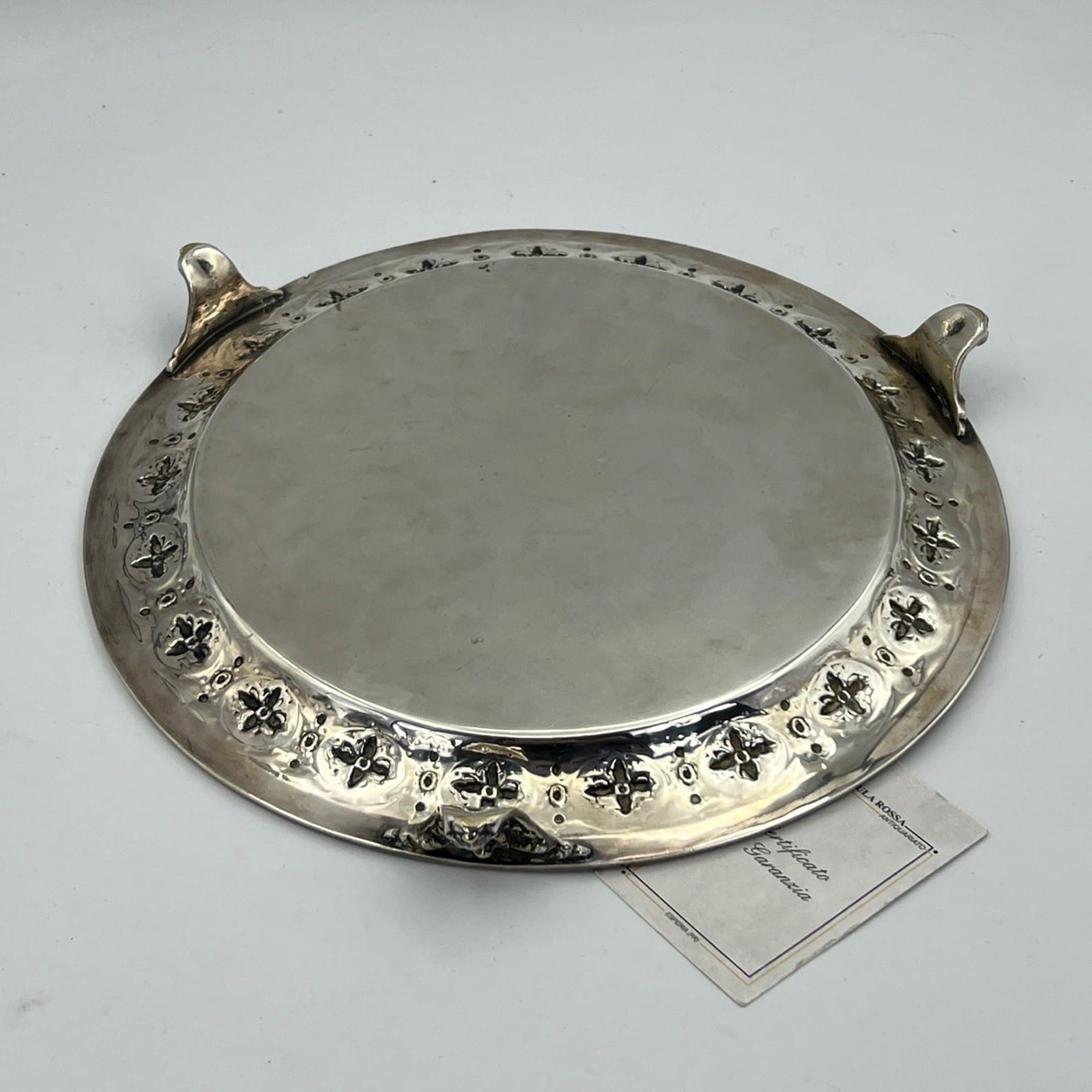 Antico Vassoio in argento sheffield silver plated rotondo inciso d' epoca 800' X Categoria  Sheffield & Argento