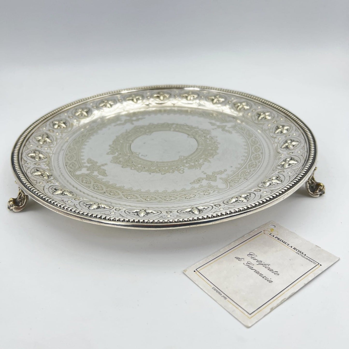 Antico Vassoio in argento sheffield silver plated rotondo inciso d' epoca 800' X Categoria  Sheffield & Argento
