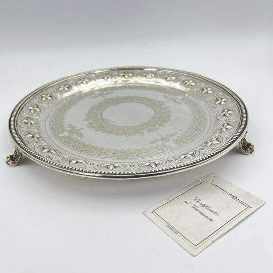 Antico Vassoio in argento sheffield silver plated rotondo inciso d' epoca 800' X Categoria  Sheffield & Argento