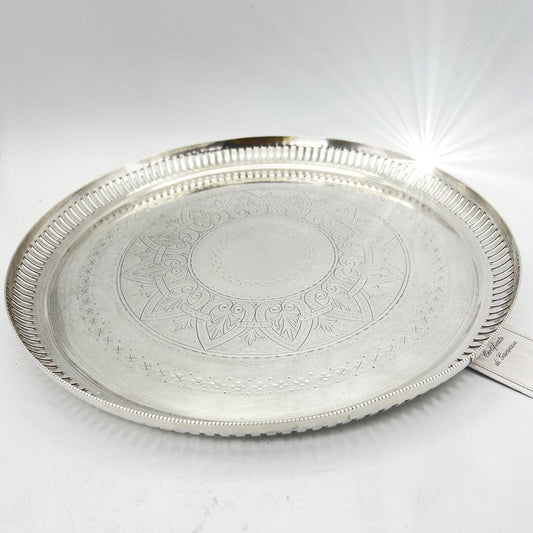 Antico Vassoio in argento sheffield silver plated rotondo inciso d' epoca 900 Categoria  Sheffield & Argento