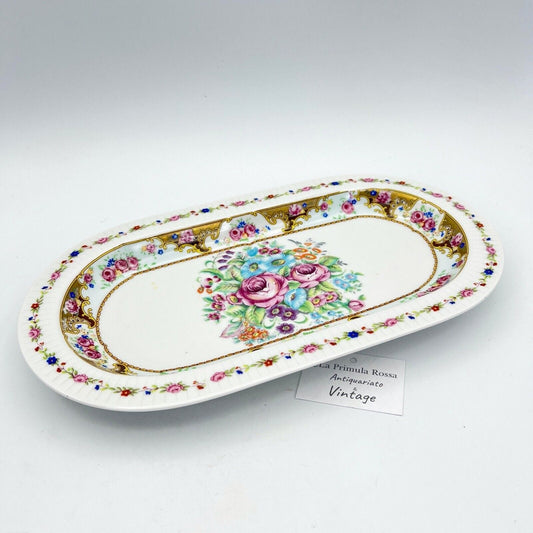 Antico vassoio svuotatasche in porcellana vintage Vassoietto decoro con rose Categoria  Piatti Vassoio