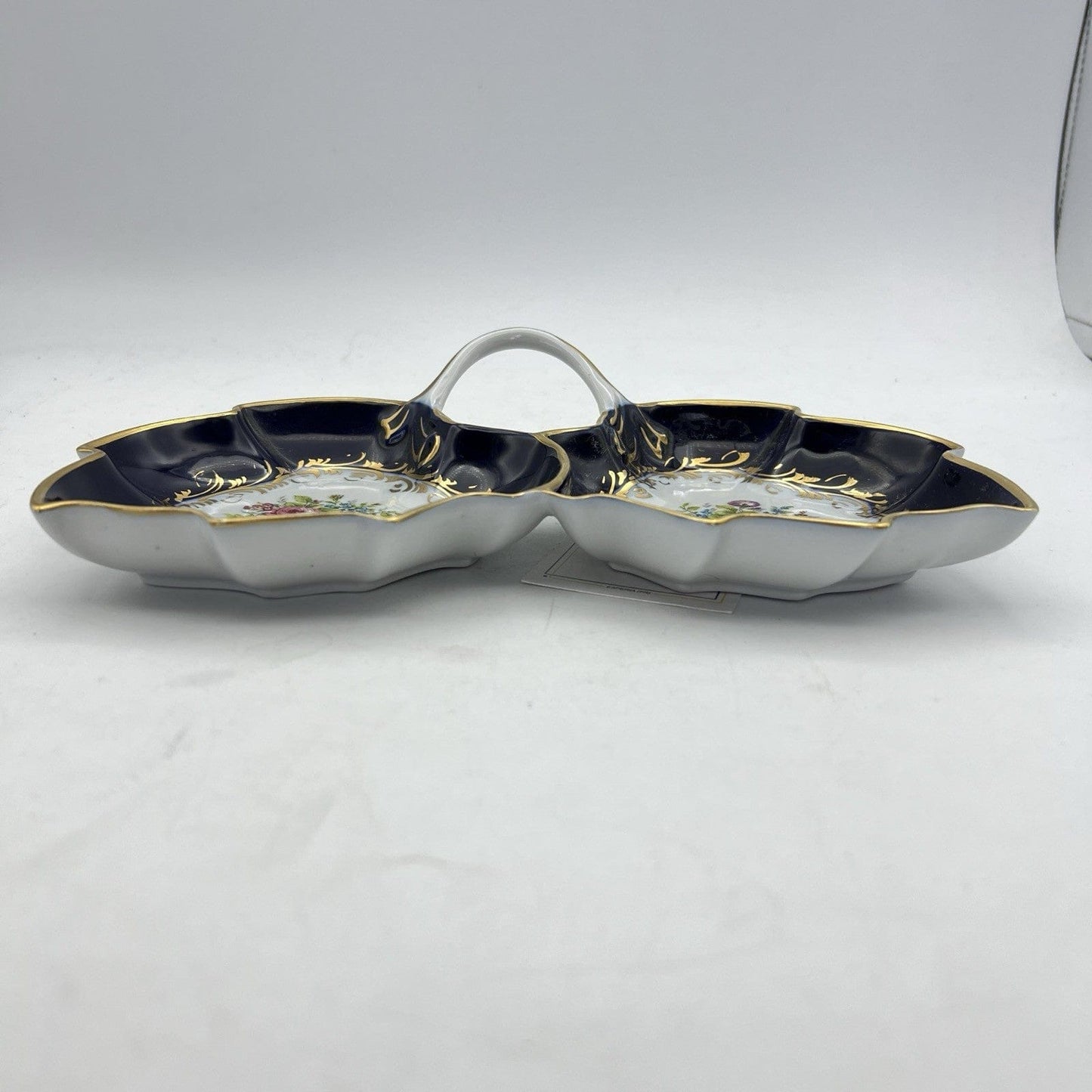 Antipastiera antica in porcellana Limoges Pate blu cobalto e oro porta Bon Bon Categoria  Piatti Vassoio