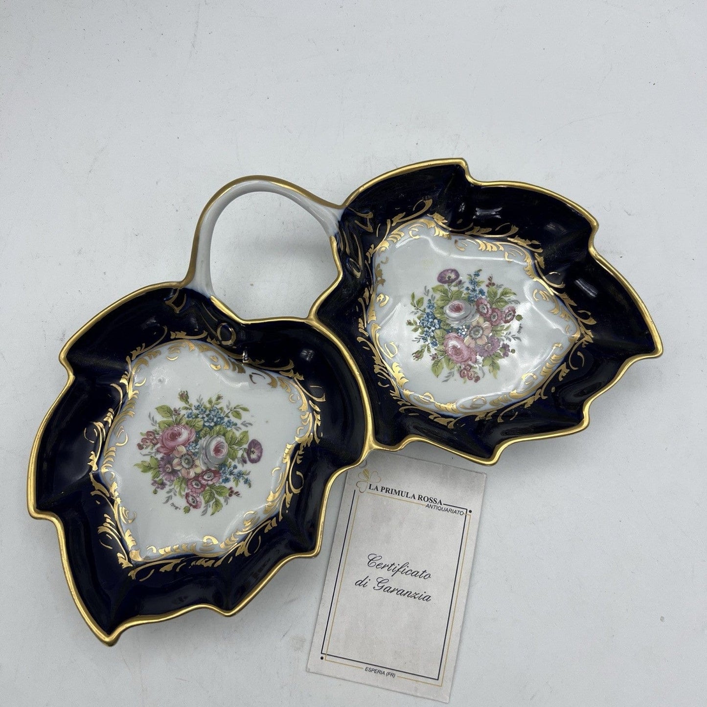 Antipastiera antica in porcellana Limoges Pate blu cobalto e oro porta Bon Bon Categoria  Piatti Vassoio