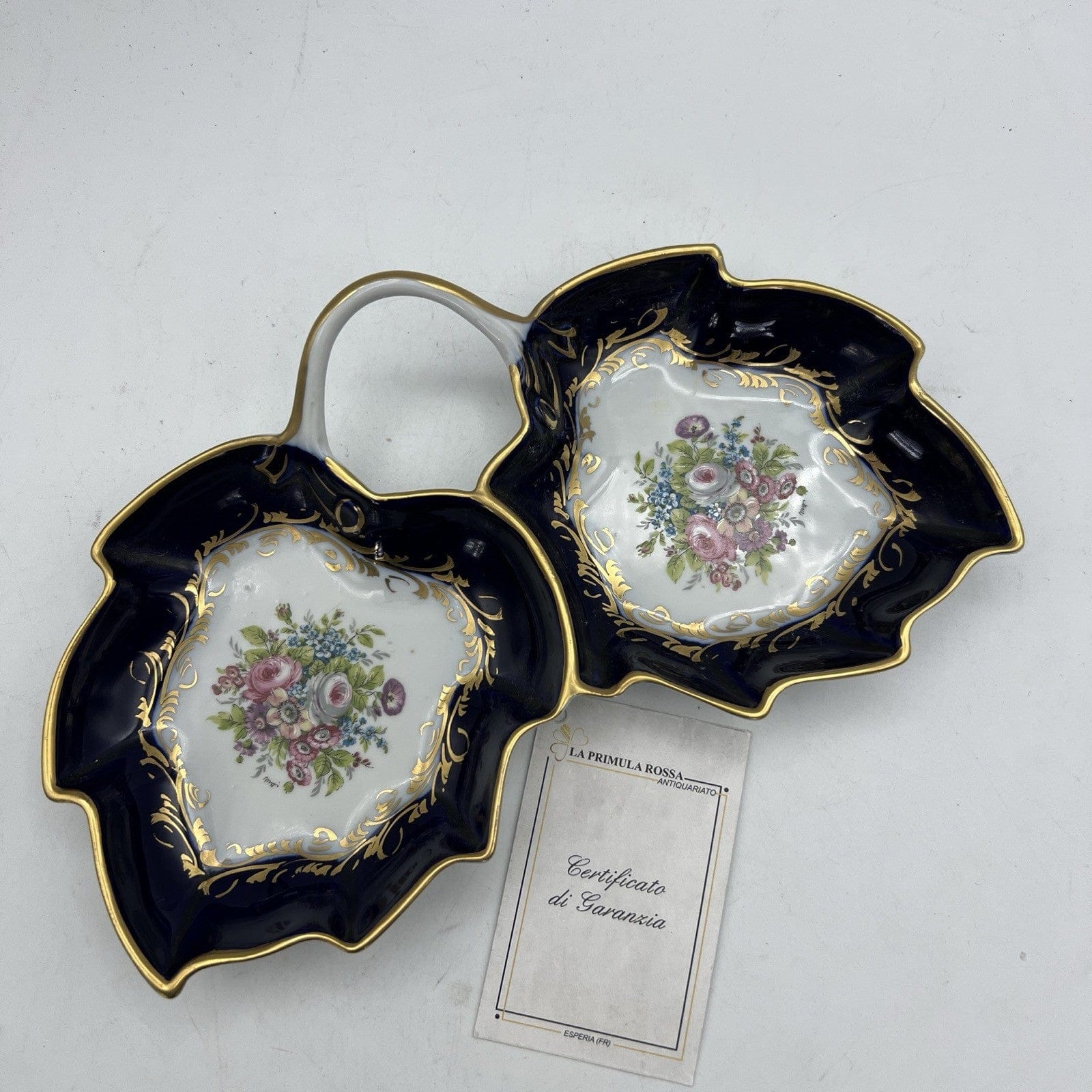 Antipastiera antica in porcellana Limoges Pate blu cobalto e oro porta Bon Bon Categoria  Piatti Vassoio