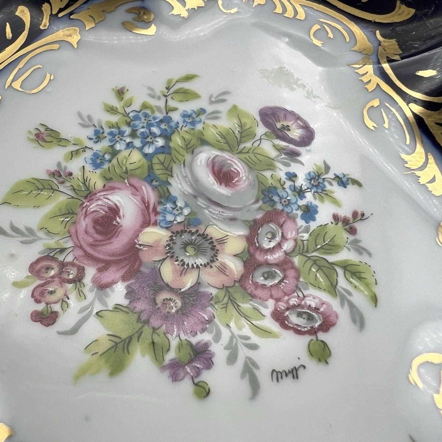 Antipastiera antica in porcellana Limoges Pate blu cobalto e oro porta Bon Bon Categoria  Piatti Vassoio