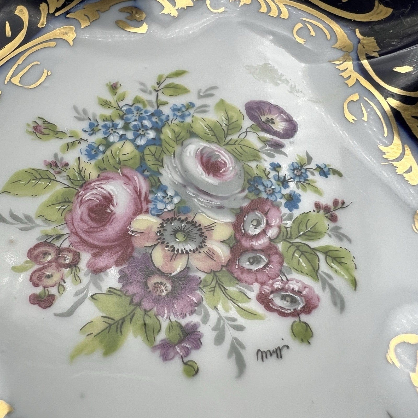 Antipastiera antica in porcellana Limoges Pate blu cobalto e oro porta Bon Bon Categoria  Piatti Vassoio