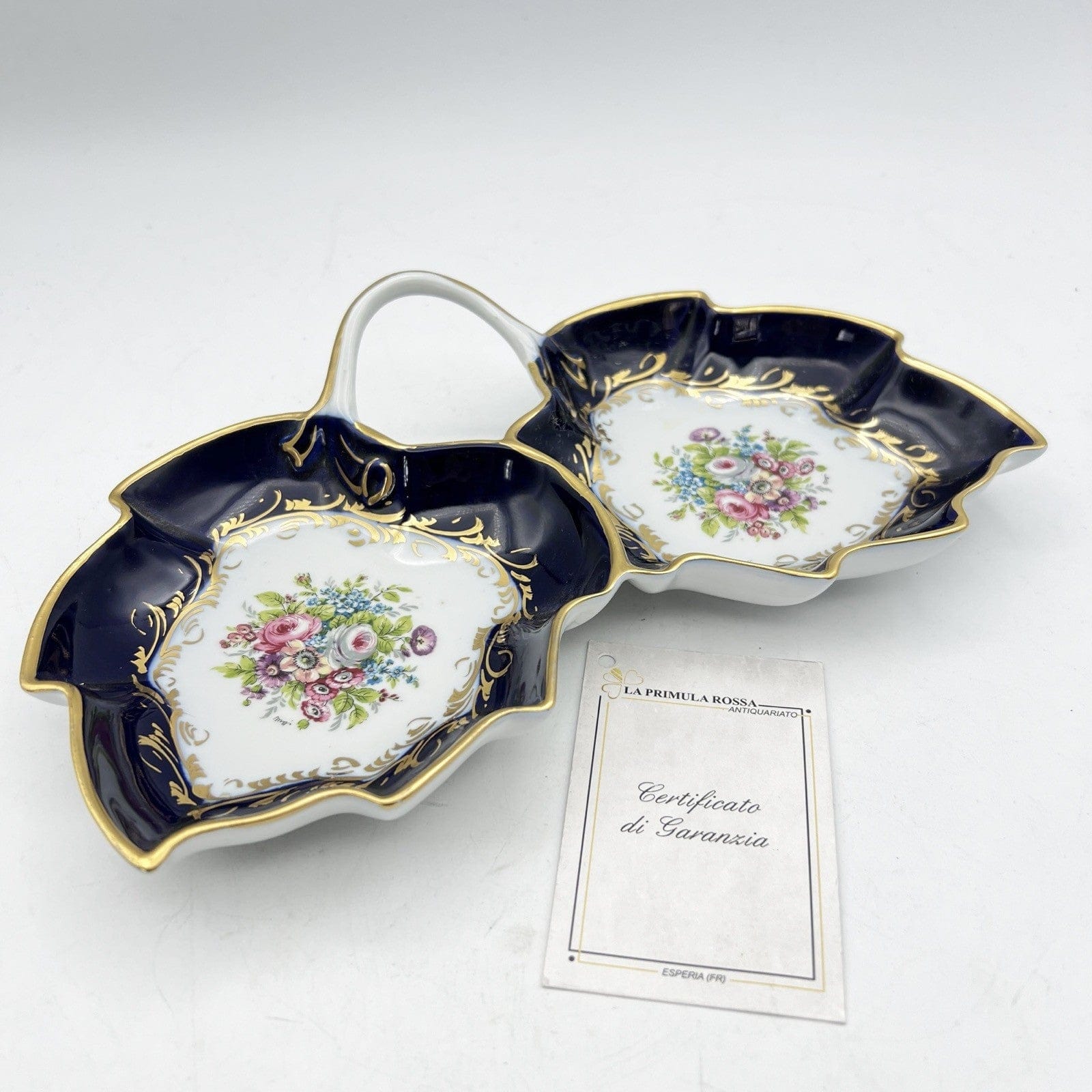 Antipastiera antica in porcellana Limoges Pate blu cobalto e oro porta Bon Bon Categoria  Piatti Vassoio