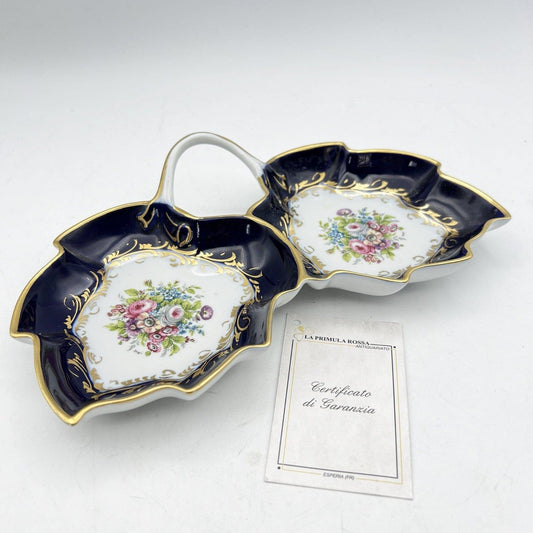 Antipastiera antica in porcellana Limoges Pate blu cobalto e oro porta Bon Bon Categoria  Piatti Vassoio