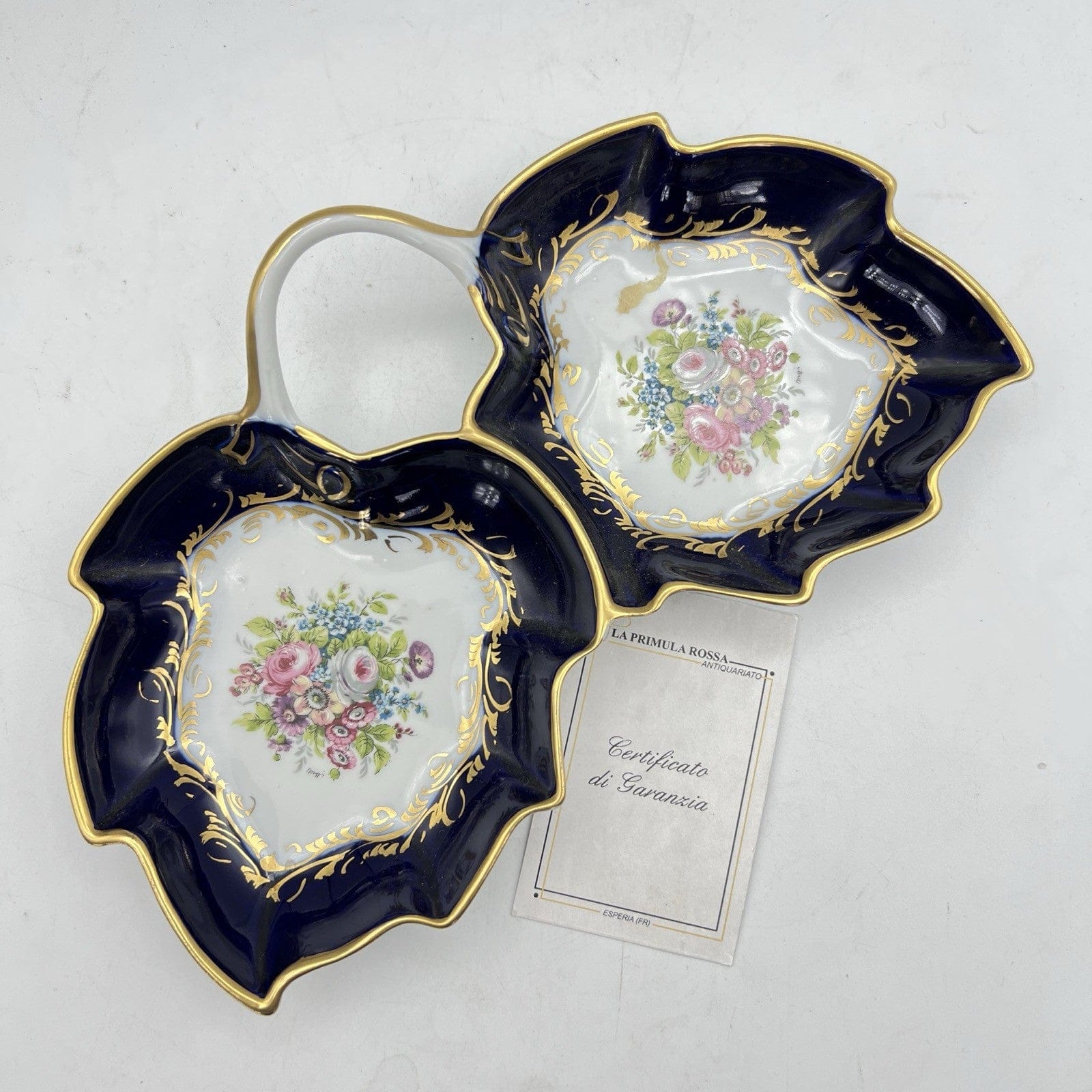 Antipastiera antica in porcellana Limoges Pate blu cobalto e oro porta Bon Bon Categoria  Piatti Vassoio