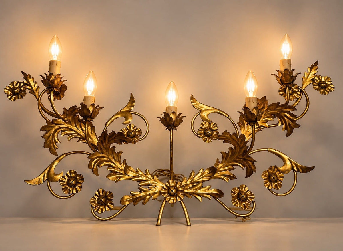 Applique dorato foglie d'acanto a 5 bracci luci Lampada da parete stile antico Categoria  Lampade Appliques