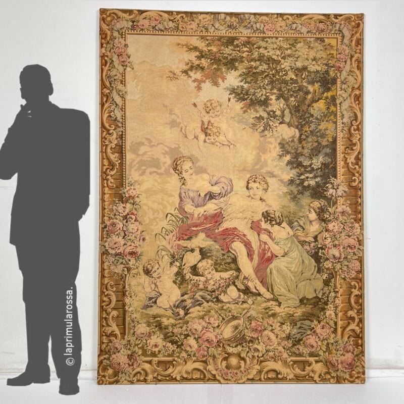 Arazzo antico da parete Scena romantica Putti Tessuto Grande Quadro Gobelin Categoria  Quadri